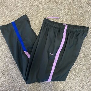 Reebok Jogger Track Windbreaker Pants Women’s SZ M Black Purple Blue EUC